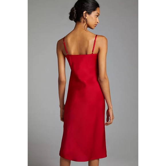 NWT ANTHROPOLOGIE BOW FRONT SLIP MIDI DRESS IN RED - Picture 5 of 10